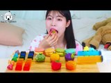 ASMR MUKBANG| Rainbow Desserts(Fruit Flower cake, Macaroon, Marshmallow, Cube jelly, Syringe Drinks)