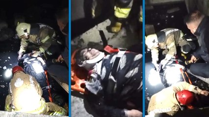 İnşaat alanındaki asansör boşluğuna düşen kadının kurtarıldığı anlar kamerada