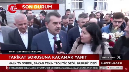 Bakan Tekin'e 'tarikat' sorusu soruldu: Cevap vermedi, çiçek verdi