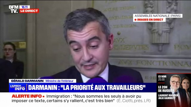 Loi Immigration: Il faudra demander à Marine Le Pen pourquoi elle vote pour la régularisation des travailleurs sans papiers réagit Gérald Darmanin
