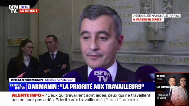 Loi Immigration: Chacun vote en son âme et conscience réagit Gérald Darmanin à propos des élus de la majorité qui ne souhaitent pas voter le texte
