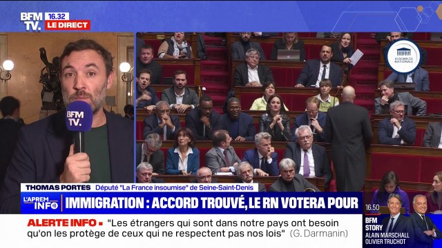 Projet de loi immigration: Thomas Portes (LFI) appelle les députés de la majorité qui ne veulent pas servir de paillasson à l'extrême droite à voter contre le texte qui est le copier-coller du programme de Jean-Marie Le Pen