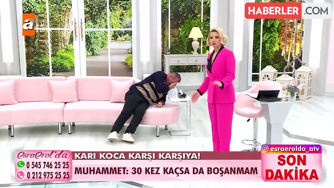 Esra Erol'un programına katılan kadın, "pırasa" tiki olan eşini canlı yayında bayılttı