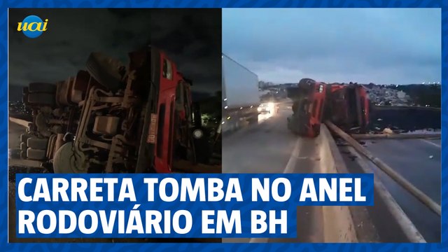 Carreta tomba e gera engarrafamento no Anel Rodoviário, em BH