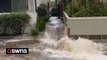 Video shows flash flooding rushing past apartment complex in Santa Barbara