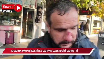 Kaza yapan gazeteciyi dövdü