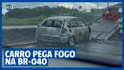 Carro pega fogo na BR-040 e causa congestionamento