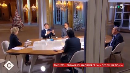 Emmanuel Macron dans "C à vous" : "La violence dans notre société, c'est une forme de décivilisation portée par les réseaux sociaux où on croit que la violence peut tout régler"