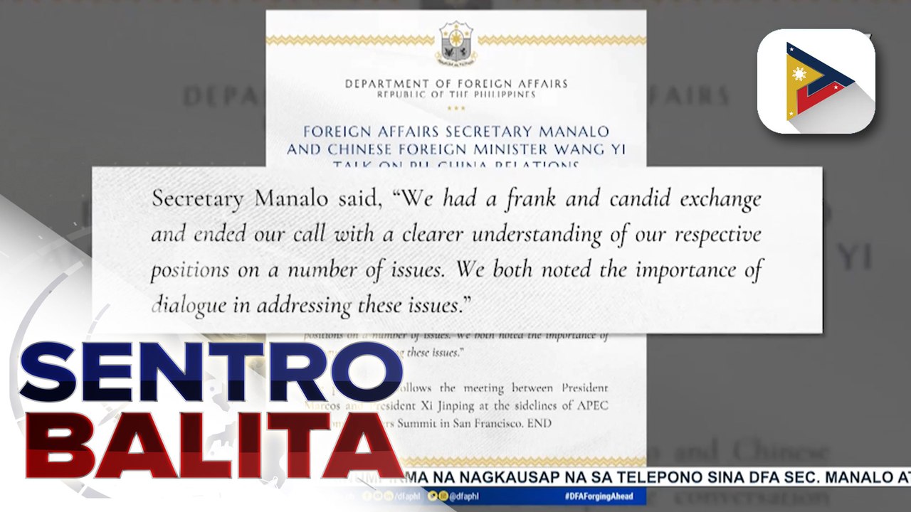 DFA, kinumpirma na nagkausap sa telepono sina DFA Sec. Manalo at Chinese Foreign Minister Wang Yi