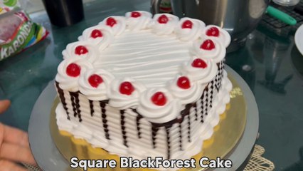 2 Pound Square Black Forest Cake Design | Rectangle Cake Decoration | बेकरी जैसा ब्लैक फॉरेस्ट केक |