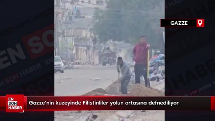 Gazze'nin kuzeyinde hayatını kaybeden Filistinliler yolun ortasına defnediliyor