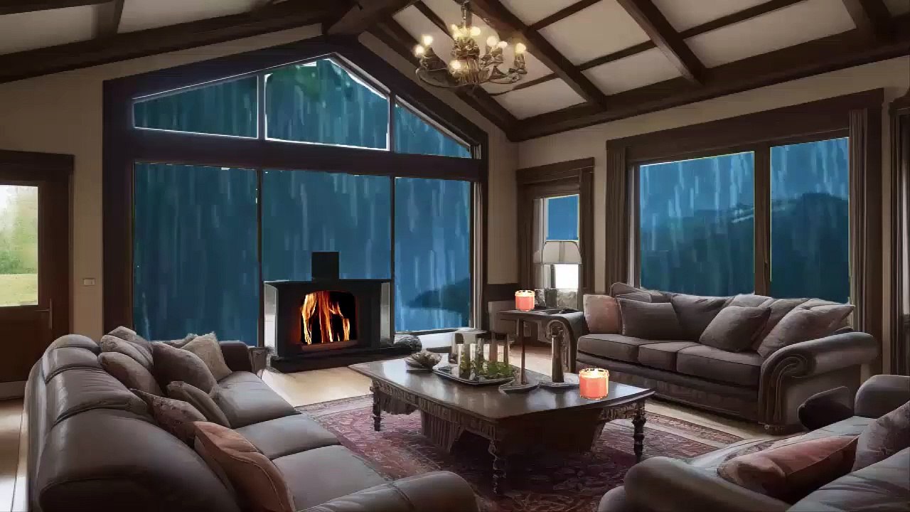 Rainy Night in Cozy Reading Nook ️ Soft Jazz Music ️ Heavy Rain for Sleeping 1