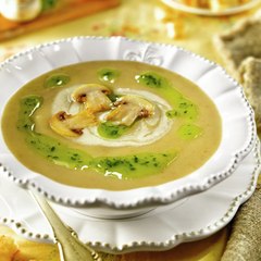 Crema de champiñones, puerro y patata