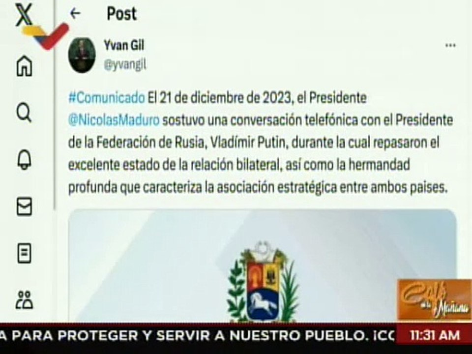 Pdtes. de Venezuela y Rusia efectúan contacto telefónico y estrechan lazos de cooperación bilateral