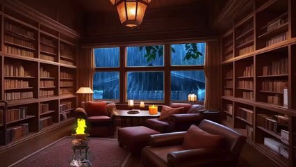 Rainy Night Forest in Cozy Secret Nook ️ Smooth Jazz & Crackling Fire, Rain on Window