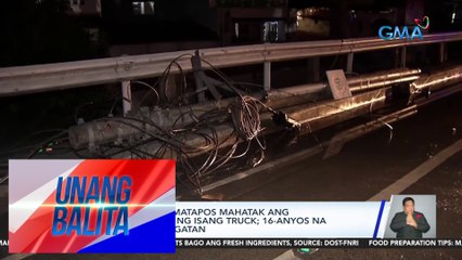 Poste, natumba matapos mahatak ang mga kawad nito ng isang truck; 16-anyos na lalaki patay, 2 sugatan | UB