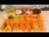 ASMR MUKBANG| Whole Salmon(Sushi, Sashimi, Noodles), Cheese roll Cutlet, Deep fried shrimp, Udon