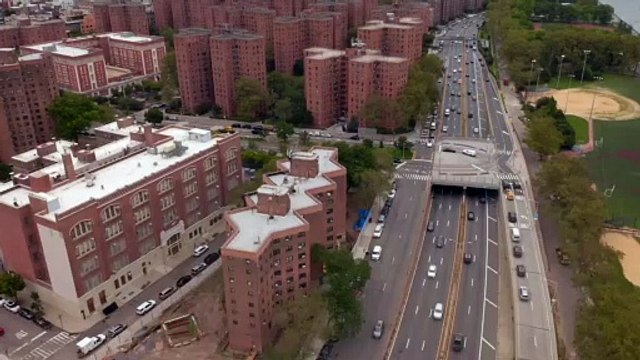 Apartment buildings area in New York City.