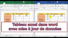 insérer un tableau excel dans word avec mise à jour de données