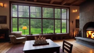 Rainy Night Forest in Cozy Secret Nook ️ Smooth Jazz & Crackling Fire, Rain on Window