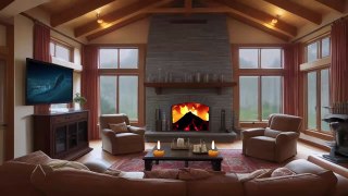Cozy winter porch atmosphere with crackling fireplace sounds for sleeping, studying and relaxing