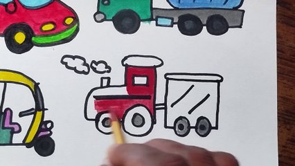 How to Draw Transport Step by Step | Car, Van, Auto, Train | Transport coloring for kids