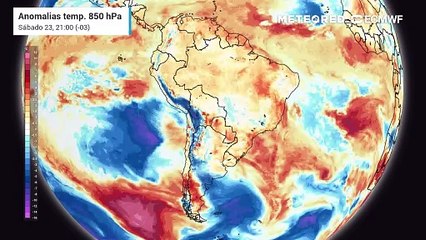 Previsão de Anomalias de Temperatura em 850 hPa até terça-feira (26)