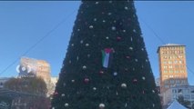 Pro-Palestine protester climbs San Francisco’s 83 ft Union Square Christmas tree