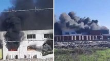 Hatay'da büro malzemeleri üreten atölyede yangın