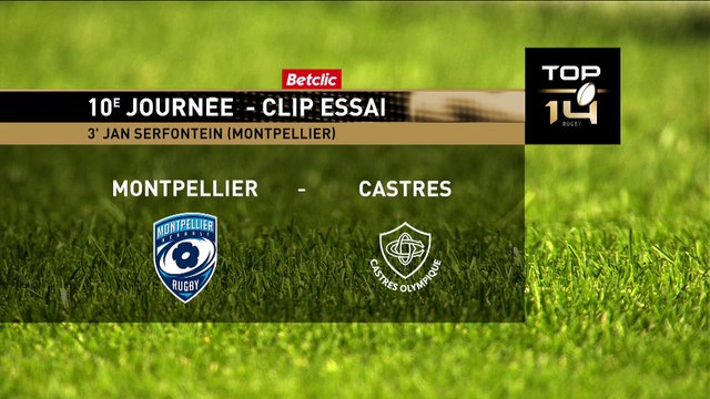 TOP 14 - Essai de Jan SERFONTEIN (MHR) - Montpellier Hérault Rugby - Castres Olympique