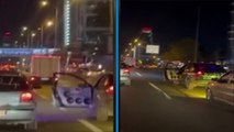 İstanbul’da trafikte kapısı açık otomobille tehlikeli yeni yıl kutlaması