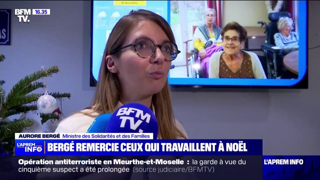 On est un 24 décembre et c'est d'abord remercier toutes celles et ceux qui travaillent un 24 décembre indique Aurore Bergé, ministre des Solidarités et des Familles