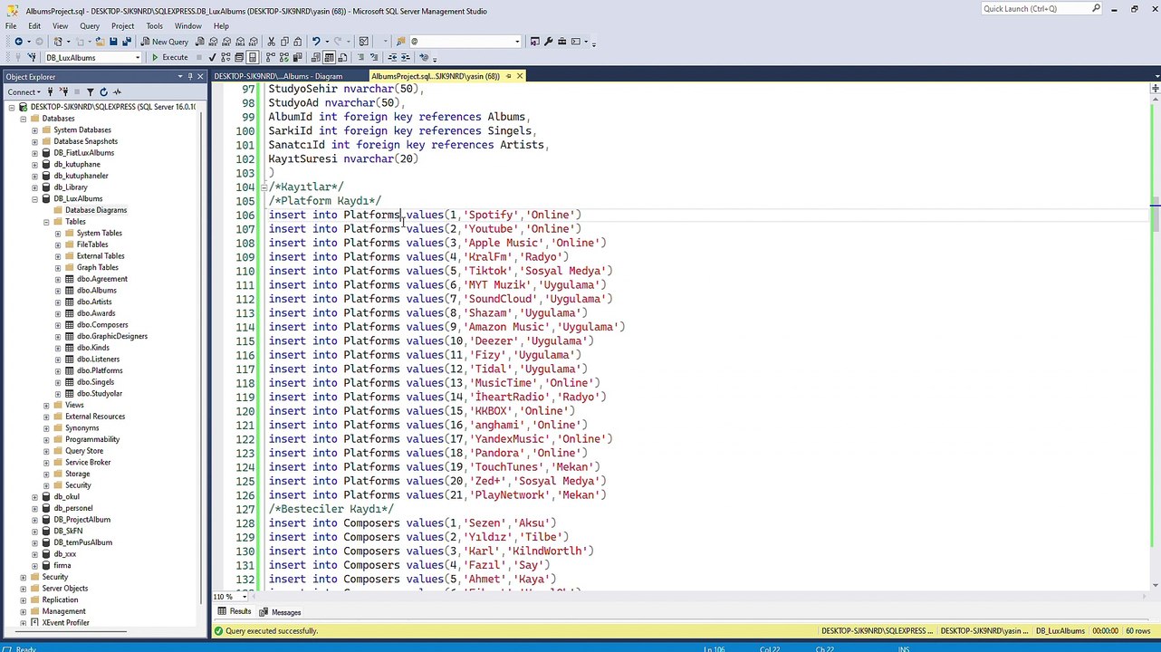 AlbumsProject.sql - DESKTOP-SJK9NRD_SQLEXPRESS.DB_LuxAlbums (DESKTOP-SJK9NRD_yasin (68))_ - Microsoft SQL Server Management Studio 2023-12-25 05-07-14