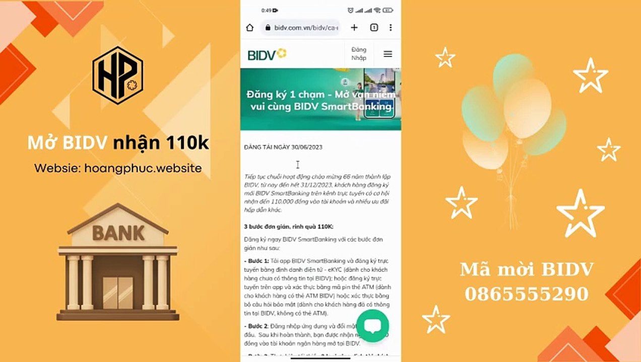 Mở tài khoản ngân hàng BIDV nhận tới 110k vào túi