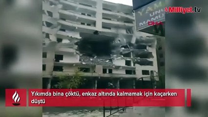Yıkımda bina çöktü; enkaz altında kalmamak için kaçarken düştü