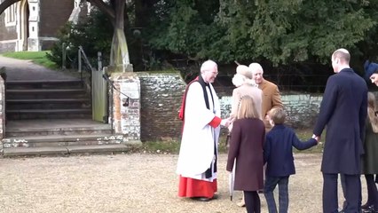 King and Queen arrive at a Christmas Day service in Sandringham