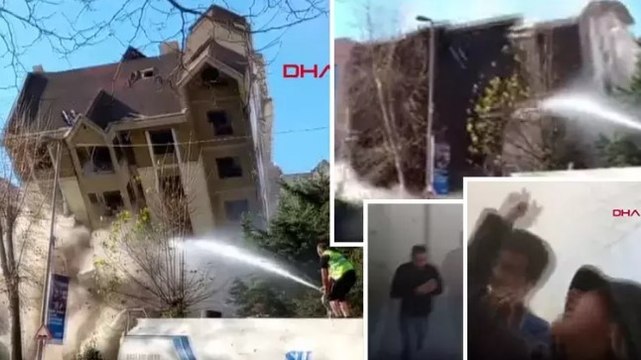Esenyurt'ta 6 katlı bina kontrollü yıkım sırasında caddeye çöktü