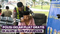 Sambut Wisatawan, Polisi Gelar Pijat Gratis di Alun-Alun Kota Pasuruan