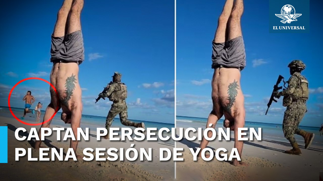 Yoga y persecución militar; captan icónico momento en Tulum
