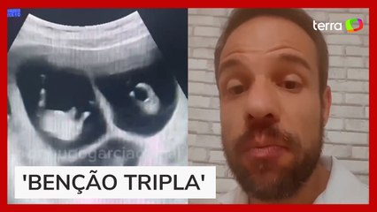 Pai cai da cadeira ao descobrir gravidez de trigêmeos da esposa