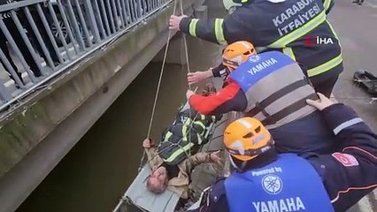 Frenleri boşalan minibüs köprü korkuluklarını kırarak çaya uçtu: 1 yaralı