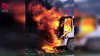 Hafriyat kamyonu yandı