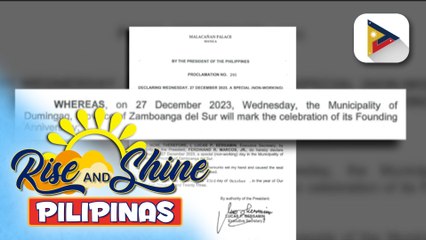 Special non-working holiday, idineklara ng Malacañang sa Dumingag, Zamboanga del Sur ngayong Miyerkoles