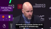 Ten Hag se alegra por el gol de Højlund: 