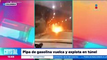 Pipa de gasolina vuelca y explota en un túnel en Colombia