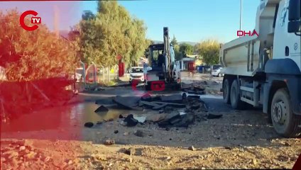 Muğla'da ana su isale hattı patladı Yol trafiğe kapandı