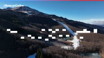 Monte Cimone, neve solo su piste le immagini dal drone