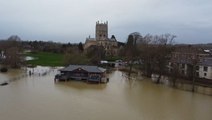 Storm Gerrit: Drone footage captures flooding in Gloucestershire town