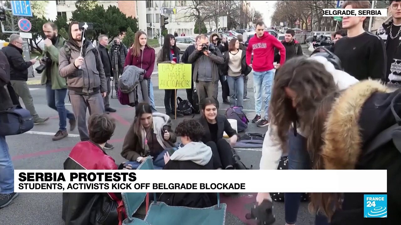 Students start 24-hour blockade in Serbia's capital ahead of weekend election protest