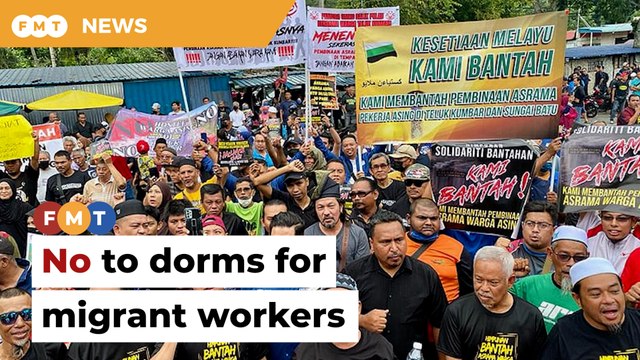 Residents protest against dorms for migrant workers in Teluk Kumbar